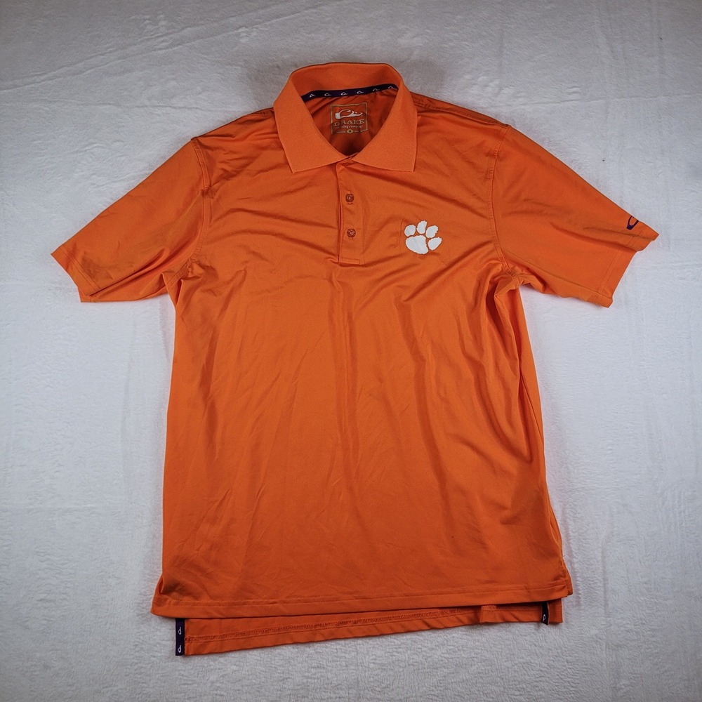 Drake Clemson Tigers Mens Medium Orange Performance Polo Shirt Short Sleeve Logo